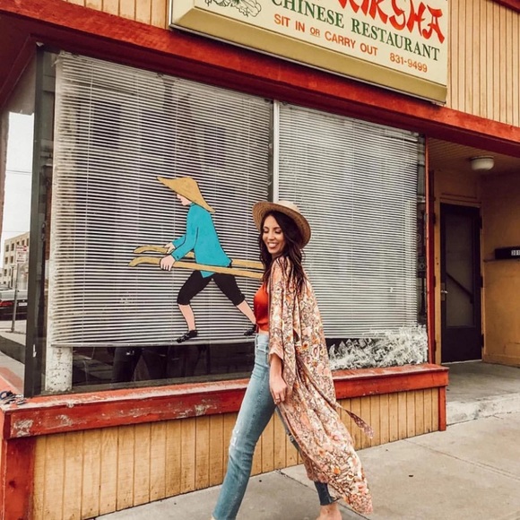 SOLD OUT Pink Bohemian Floral Maxi Duster Kimono Wrap Robe - Picture 7 of 16